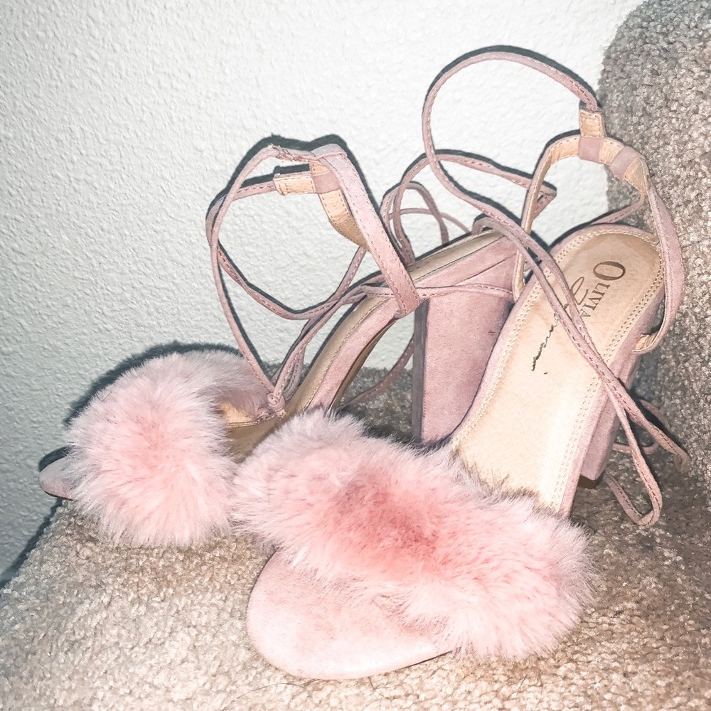 Pink fuzzy heels